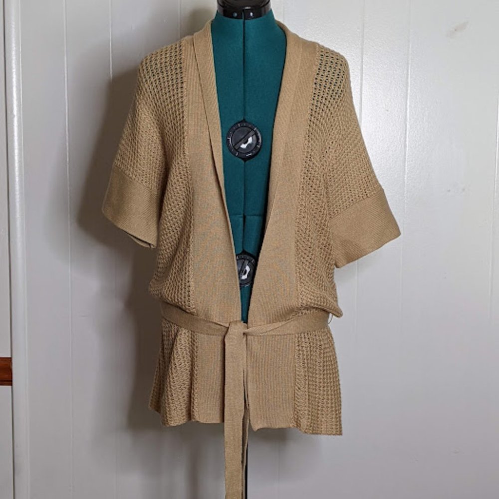 Chadwicks Women's Silk Linen Openwork Mesh Knitted Open Cardigan. Size M.